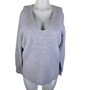H&M 100% Wool Laine Tight Knit Heathered Blue V-Neck Women's Sweater XS NWT